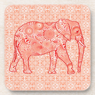 Elefant wirbelnd Fraktal - orange und weiß Untersetzer