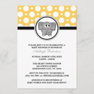 Elefant Yellow Polka Dot Baby Dusche Einladungen