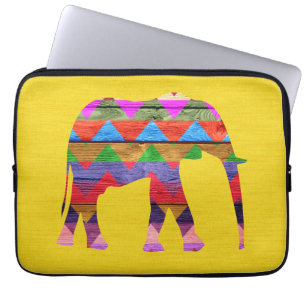 Elefant-Zickzack Muster auf Holz Laptopschutzhülle
