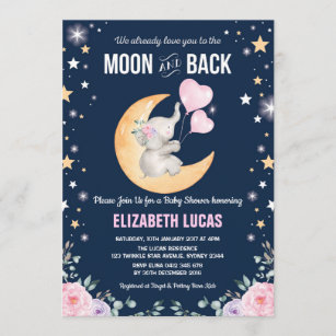 Elefante Liebe zum Mond und zurück Babydusche Einladung