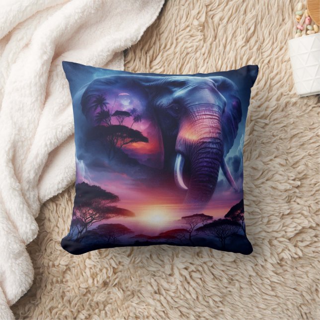 Elefante Silhouette bei Sonnenuntergang Kissen (Decke)