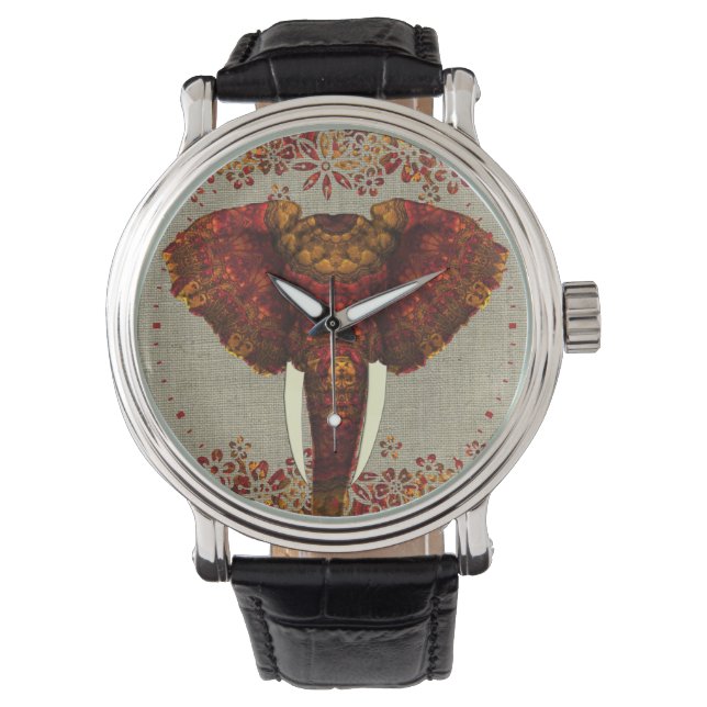 Elefante Verzierte rustikale Farben Stilvoll Armbanduhr (Vorderseite)