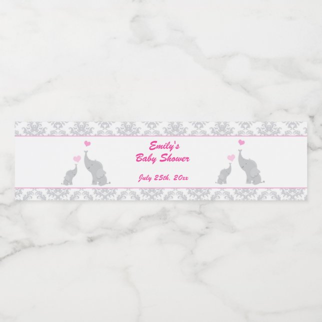 Elefanten Baby Duwer Flasche Etikett Mädchen Pink  (Einzelnes Label)