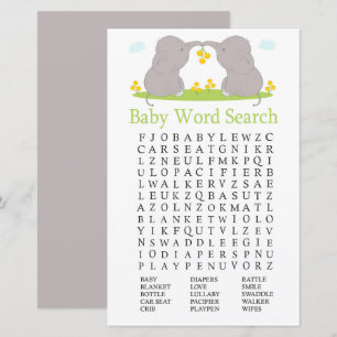 Elefanten-Baby-Shower-Wortsuchspiel