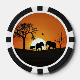 Elefanten bei Sonnenuntergang Pokerchips