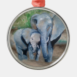 Elefanten bemuttern und Baby Silbernes Ornament