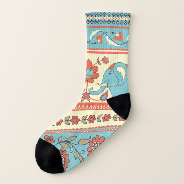 Elefanten, Blume, ethnisch gestreifte Muster Socken (Links - Außen)