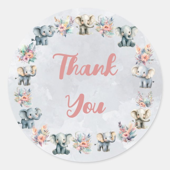 Elefanten & Boho-Jungle-Blume auf grauem Sticker (Vorderseite)