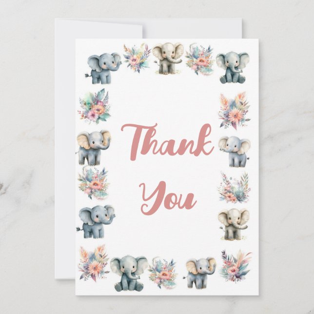 Elefanten & Boho Jungle Blume Danke Karte (Vorderseite)
