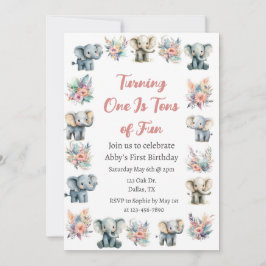 Elefanten & Boho Jungle Blume Geburtstag Einladung