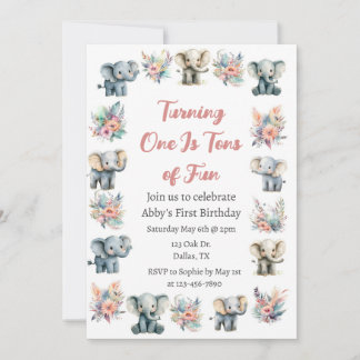 Elefanten & Boho Jungle Blume Geburtstag Einladung