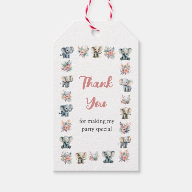 Elefanten & Boho Jungle Blume Geburtstag Geschenkanhänger (Vorderseite)