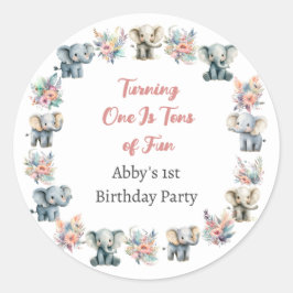 Elefanten & Boho Jungle-Blume Geburtstagsticker Runder Aufkleber