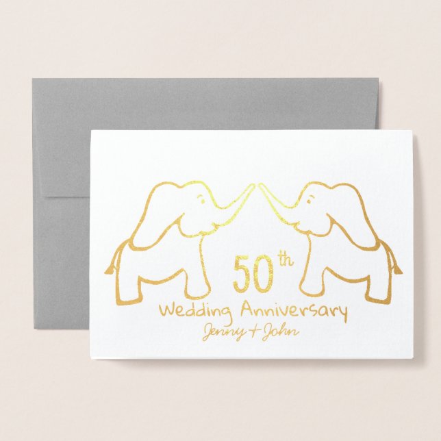 Elefanten der 50. oder eines Goldenen Hochzeit zum Folienkarte (Vorderseite mit Umschlag)