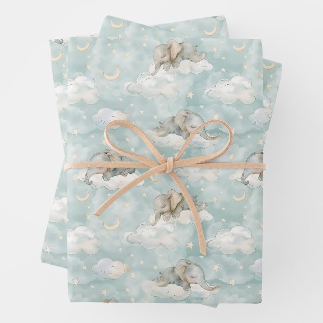 Elefanten, die auf Wolken schlafen Geschenkpapier Set (Beispiel)