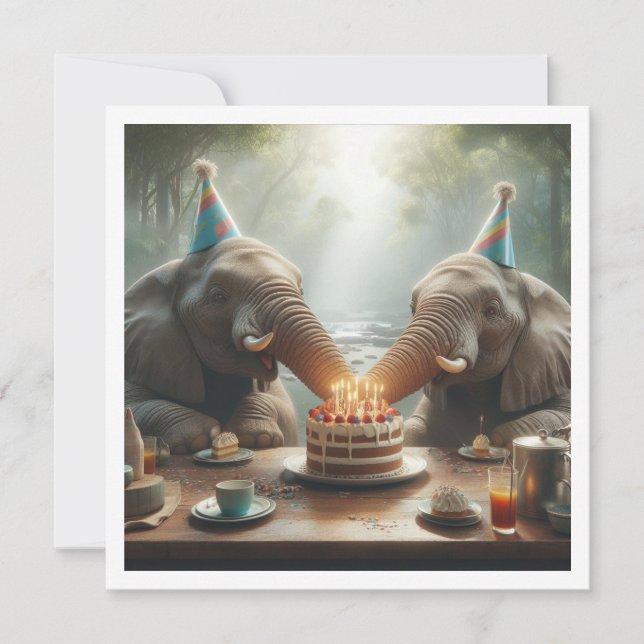 Elefanten feiern, Elefanten zum Geburtstag einlade Einladung (Vorderseite)