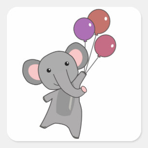 Elefanten fliegen mit Balloons süße Tiere Kinder Quadratischer Aufkleber