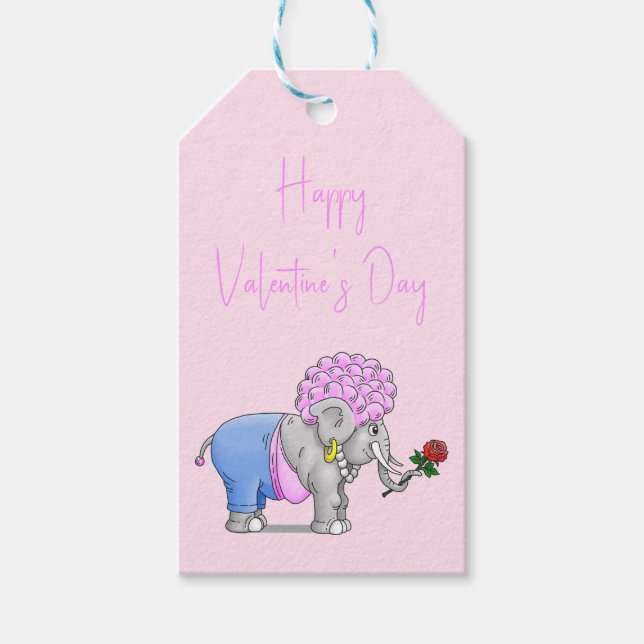 Elefanten Happy Valentines Day Geschenkanhänger (Vorderseite)