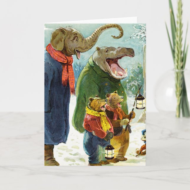 Elefanten Hippopotamus u. Bärn-Weihnachten Feiertagskarte (Vorderseite)