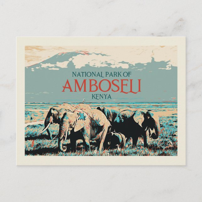 Elefanten im Amboseli-Nationalpark, Kenia Postkarte (Vorderseite)