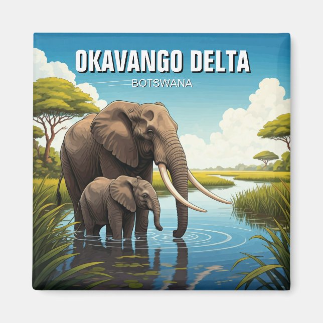 Elefanten im Okavango-Delta Botswana Magnet (Vorne)