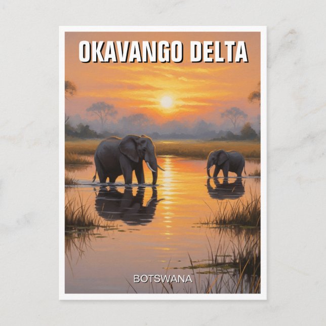 Elefanten im Okavango-Delta Botswana Postkarte (Vorderseite)