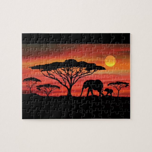 Elefanten im Serengeti-Sonnenuntergang (Horizontal)