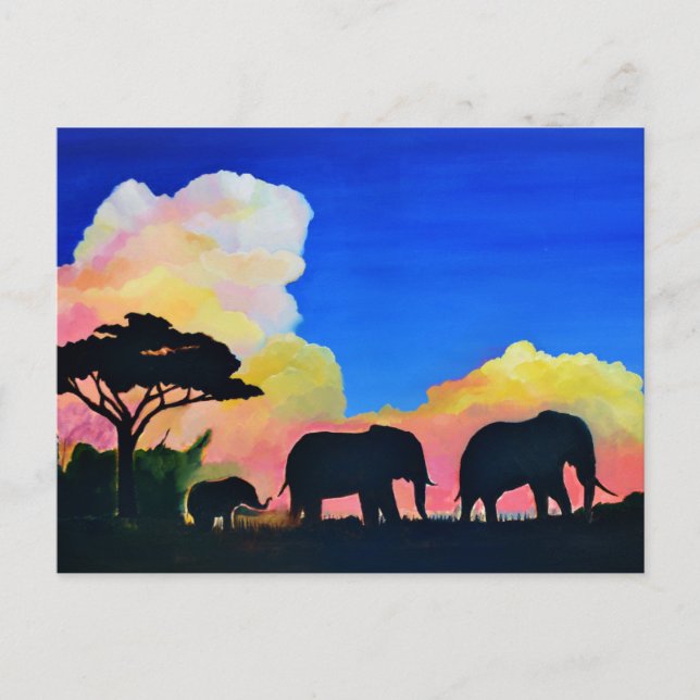 Elefanten in der Abenddämmerung Postkarte (Vorderseite)