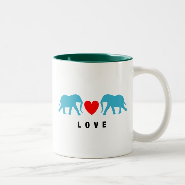 Elefanten in der Liebe Zweifarbige Tasse (Rechts)
