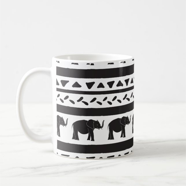 Elefanten, Linien, Dreiecke, dekorativ nahtlos. Kaffeetasse (Links)