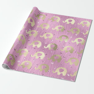 Elefanten Metalli Herz-Goldlila Rosa Geschenkpapier