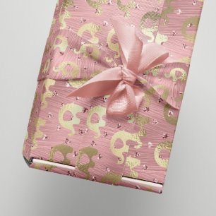 Elefanten Metalli Herz-Goldrosa-Rosen-Baby-Mädche Geschenkpapier
