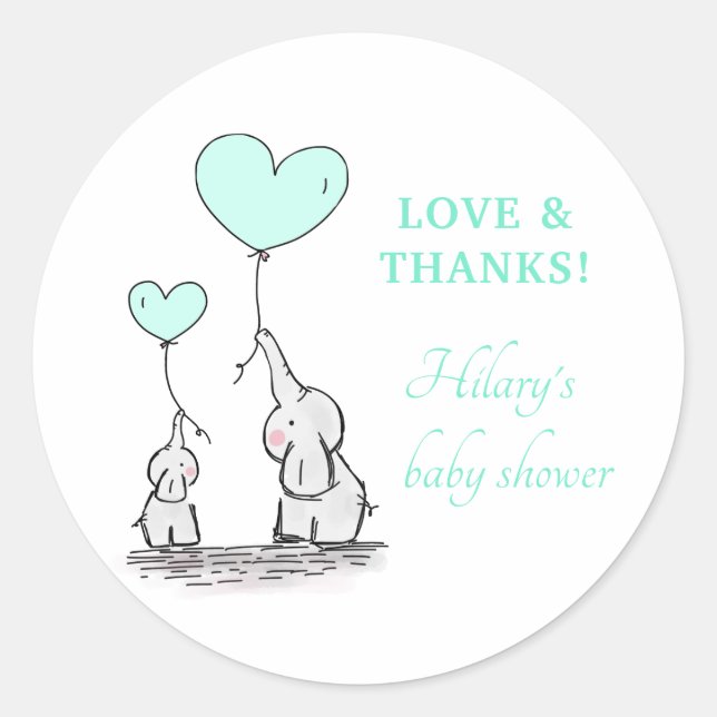Elefanten | Mint Balloons Babydusche Danke Runder Aufkleber (Vorderseite)