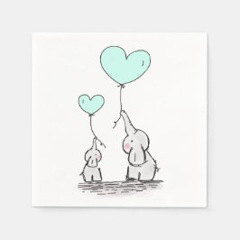 Elefanten | Minze Green Heart Balloons Babydusche Serviette