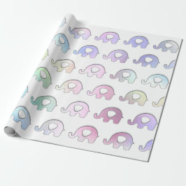 Elefanten Pastel Hologram Iridescent White Pink Geschenkpapier
