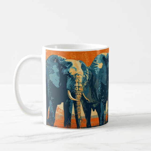 Elefanten Sonnenuntergang Vintag Kaffeetasse (Links)