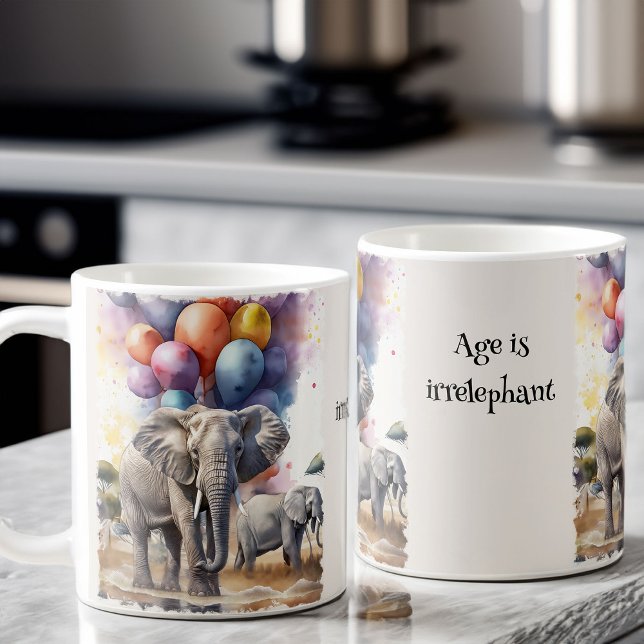 Elefanten und Balloons Funny Age Joke Birthday Kaffeetasse (Age is Irrelephant Funny Birthday Mug)