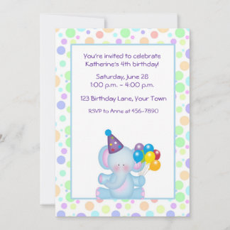 Elefanten und Balloons Geburtstag Einladung