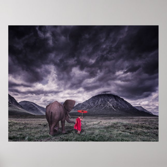 Elefanten- und Boy-Buddah-surreales Fantasy-Kunstp Poster (Vorne)