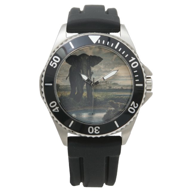 Elefanten und ein Panther in der indischen Wüste Armbanduhr (Vorderseite)