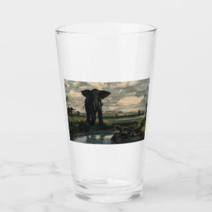 Elefanten und ein Panther in der indischen Wüste Glas