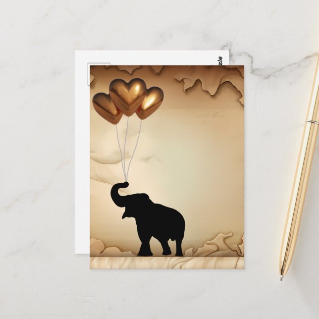 Elefanten und herzförmige Ballons Valentins Postkarte (Vorderseite/Rückseite Beispiel)