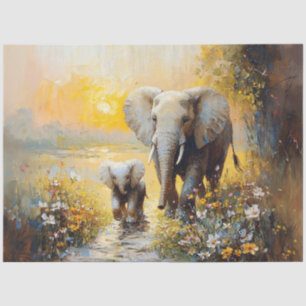 Elefanten- und Kalbsfische-Blume und Sonnenunterga Seidenpapier