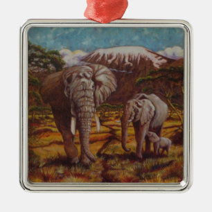Elefanten und Kilimanjaro Verzierung Silbernes Ornament