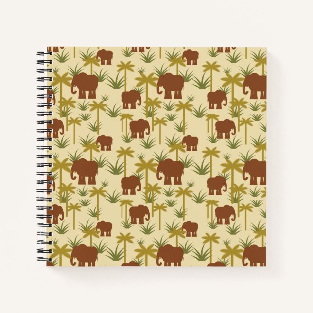 Elefanten und Palmen in Camouflage Notizbuch (Vorderseite)