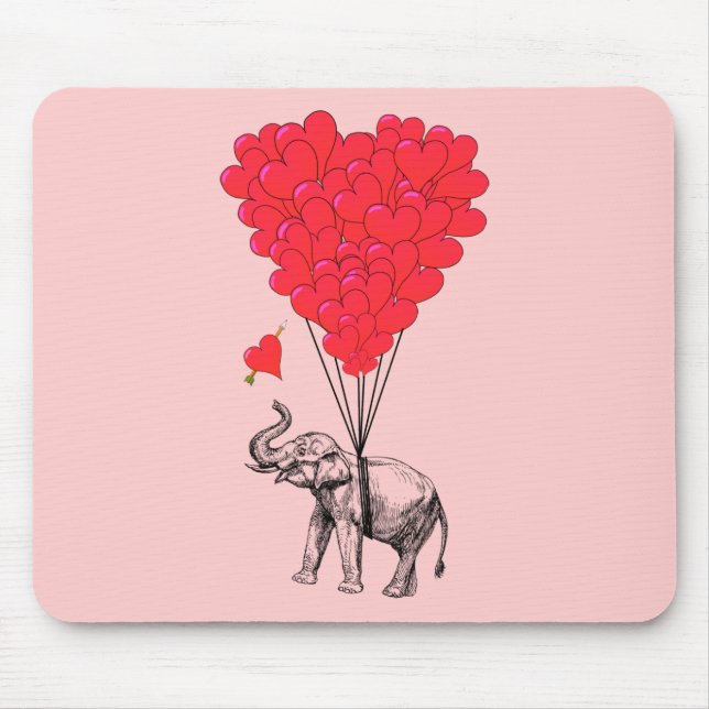 Elefanten und rote Herzblasen Mousepad (Vorne)