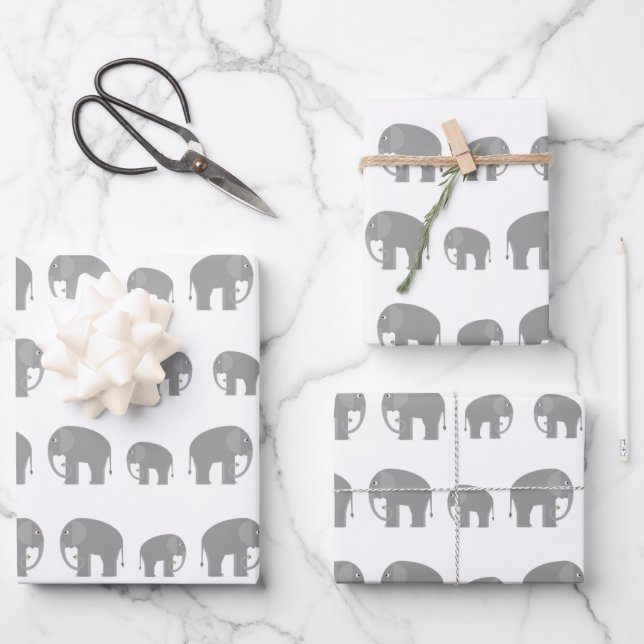Elefanten wackeln Papierblätter Geschenkpapier Set (Vorderseite)