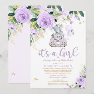 Elefantenantrieb mit Babydusche Einladung Lila