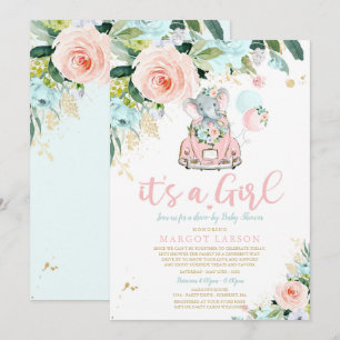 Elefantenantrieb mit Babydusche Einladung Rosa Ros