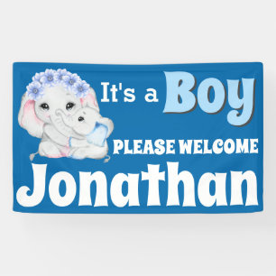 Elefantenbaby mit Mutter ist ein Junge WELCOME Banner